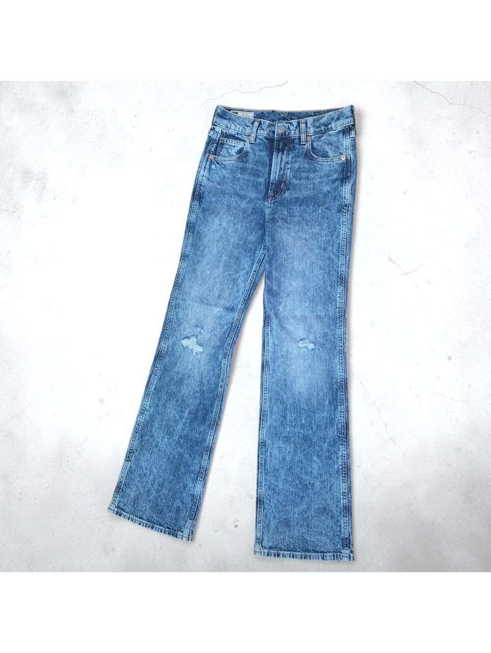 GAP Size 26/2 Vintage Flare Blue Jeans Womens High Rise Acid Distressed Stretch